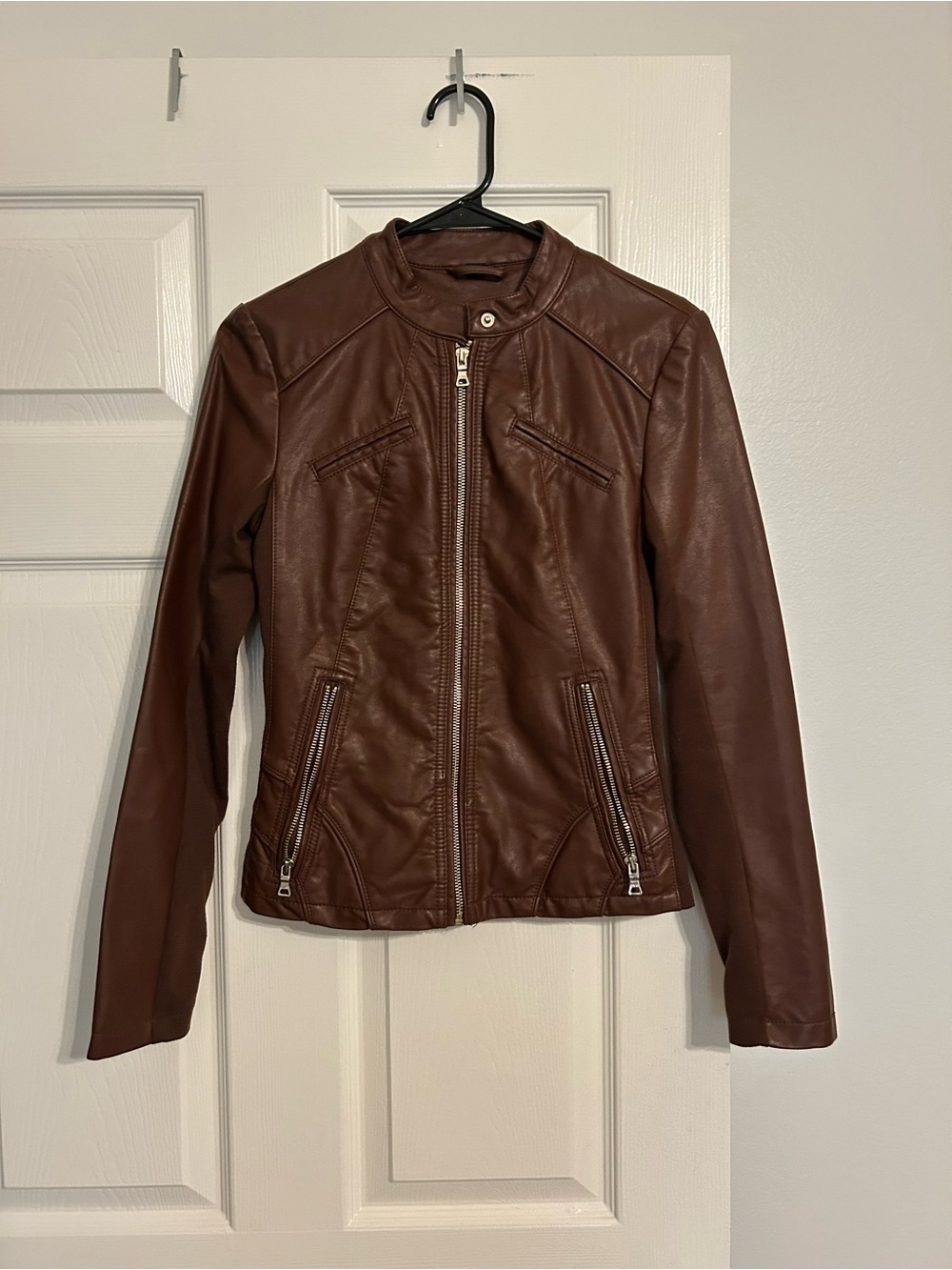Me Brown Faux Leather Zip-Up Jacket - Women's